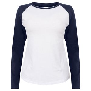 SF Women SK271 - T-shirt da baseball a maniche lunghe da donna White/ Oxford Navy