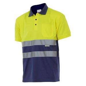 VELILLA VL173 - TWO-TONE SHORT-SLEEVED HIGH-VISIBILITY POLO SHIRT Fluo Yellow / Navy