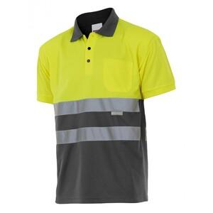 VELILLA VL173 - TWO-TONE SHORT-SLEEVED HIGH-VISIBILITY POLO SHIRT Fluo Yellow / Grey