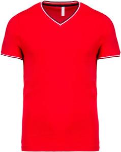 Kariban K374 - Men's piqué knit V-neck T-shirt Red/ Navy/ White
