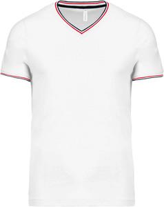 Kariban K374 - Men's piqué knit V-neck T-shirt White / Navy / Red