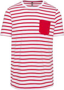 Kariban K378 - Gestreiftes Kurzarm-T-Shirt im Marine-Stil mit Tasche Striped White / Red