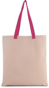 Kimood KI0277 - Flache Shoppingtasche aus Tuch mit kontrastfarbenem Griff Natural / Magenta
