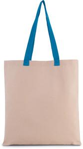 Kimood KI0277 - Flache Shoppingtasche aus Tuch mit kontrastfarbenem Griff Natural / Surf Blue