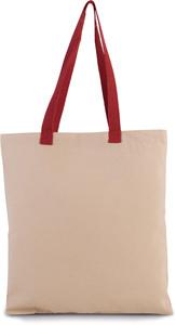 Kimood KI0277 - Flache Shoppingtasche aus Tuch mit kontrastfarbenem Griff Natural / Cherry Red