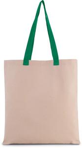 Kimood KI0277 - Flache Shoppingtasche aus Tuch mit kontrastfarbenem Griff Natural / Kelly Green
