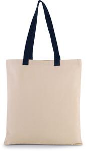 Kimood KI0277 - Flache Shoppingtasche aus Tuch mit kontrastfarbenem Griff Natural/ Navy