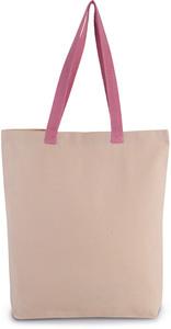 Kimood KI0278 - Shoppingtasche mit Seitenfalte und kontrastfarbenem Griff Natural / Dark Pink