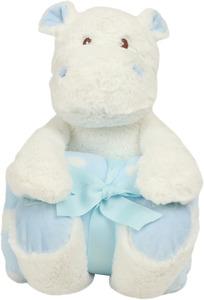 Mumbles MM606 - WHITE HIPPO WITH PRINTED FLEECE BLANKET White/ Blue