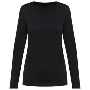 Kariban Premium PK307 - Supima® Damen-T-Shirt mit V-Ausschnitt und langen Ärmeln Schwarz