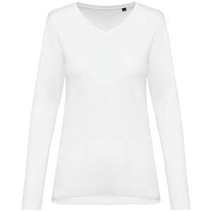 Kariban Premium PK307 - Supima® Damen-T-Shirt mit V-Ausschnitt und langen Ärmeln Weiß