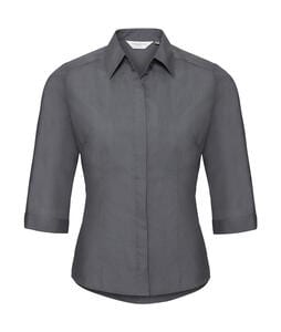 Russell Collection R-926F-0 - Popelin Bluse mit 3/4 Arm Convoy Grey