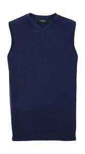 Russell Collection R-716M-0 - V-Neck Sleeveless Knitted Pullover Denim Marl