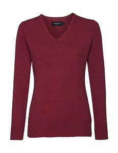 Russell Europe R-710F-0 - Ladies V-Neck Knitted Pullover Cranberry Marl