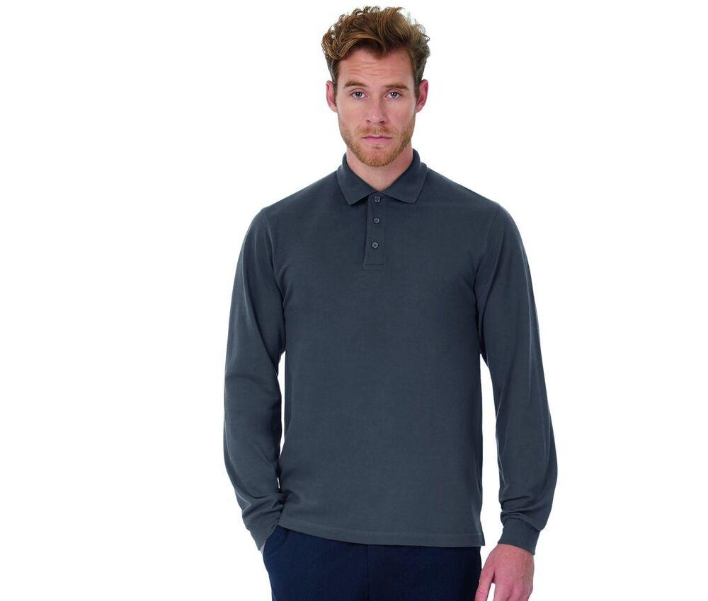 B&C BC445 - Camisa de pólo de manga comprida masculina 100% algodão